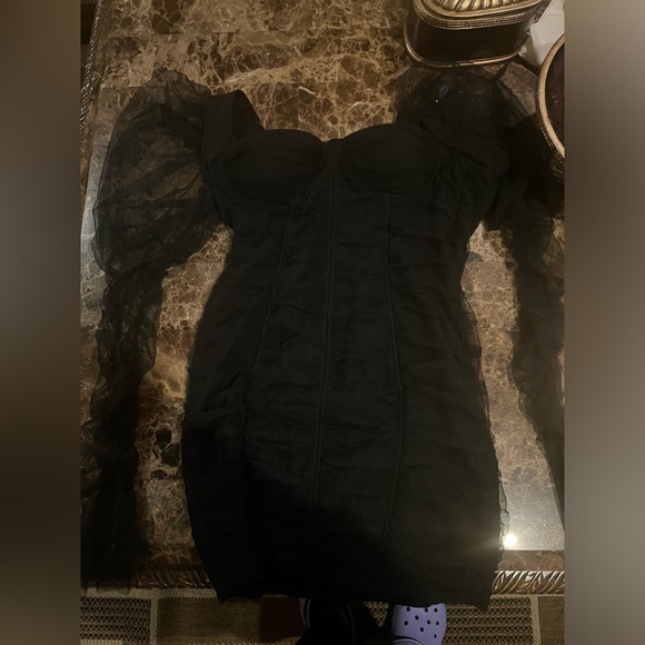 Large Black Roma Mesh Mini Dress - Picture 4 of 5